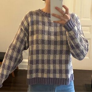 Purple and White Checkered Sweater